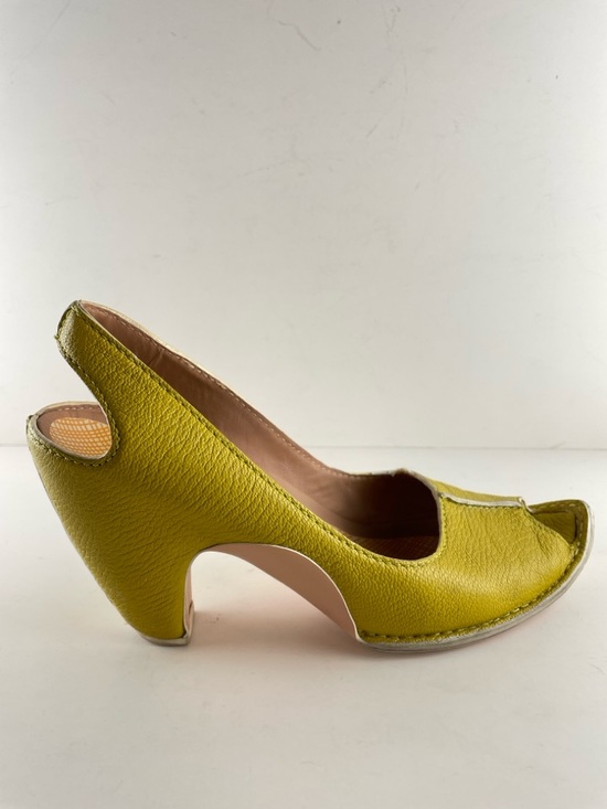 Camper Shoes - Camper Leather Peep Toe Heels Size 39 Yellow Sculptural Wedge Pumps